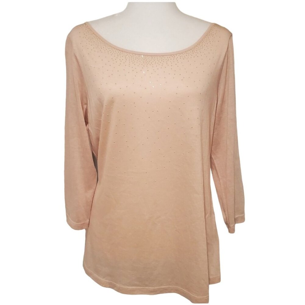 The Limited Womens XL Blush Pink Studded Neckline 3/4 Sleeve Top